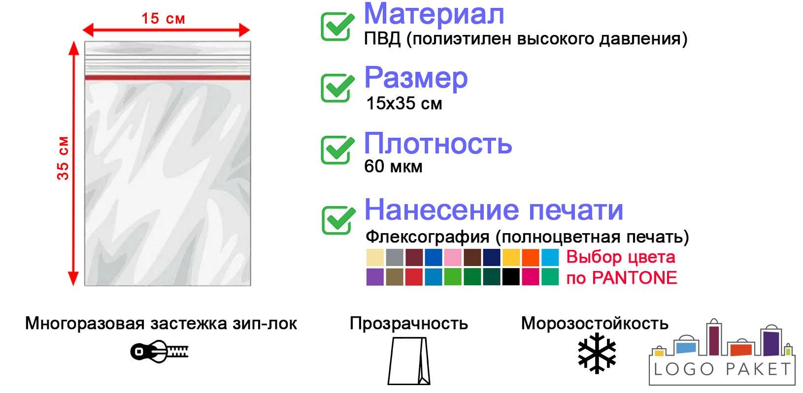 Пакет с замком zip-lock 15х35 см инфографика